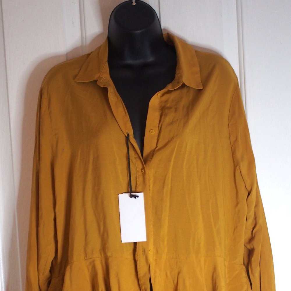 NWT For the Republic Mustard Blouse Ruffles Large